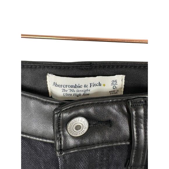 Abercrombie & Fitch The 90s Straight High Rise Pant Faux Leather Denim Grunge 25 - Picture 6 of 10